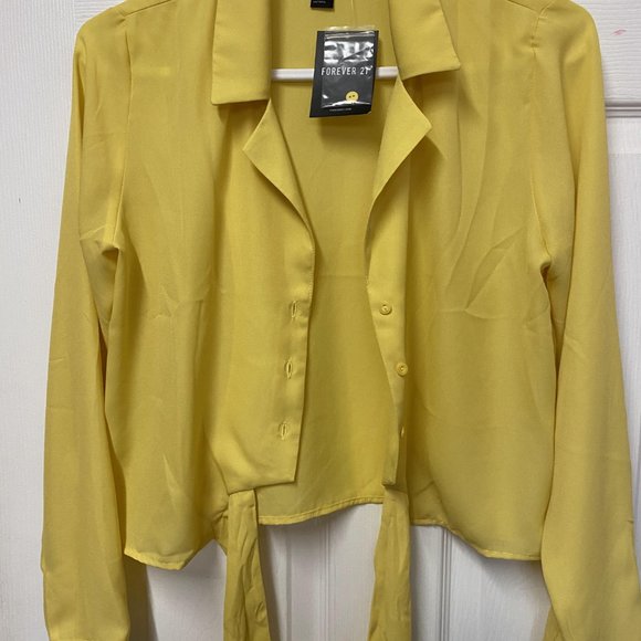 New Forever 21 yellow silk blouse - Picture 3 of 3